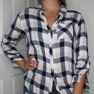 White button up with blue stripes/plaid pattern